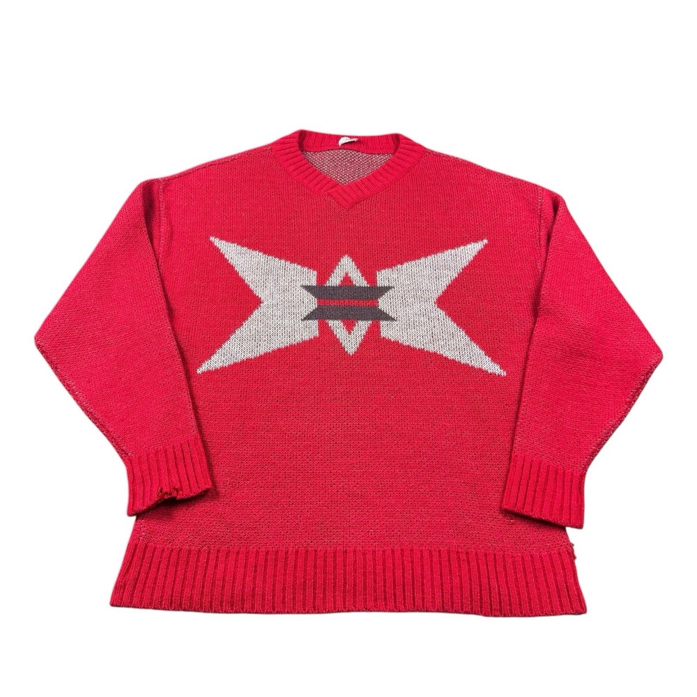 Bogner Vintage Heavy Wool Alpaca Red Geometric Native Sweater Mens Medium